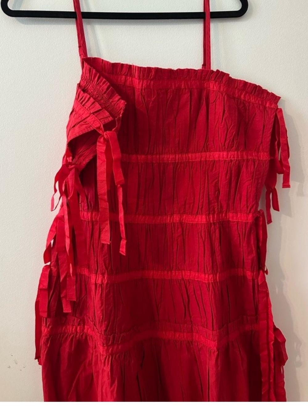 NWT Topshop Vibrant Red Ruched Panel Midi Maxi Dress with Tie Sides 8 - Picture 7 of 11